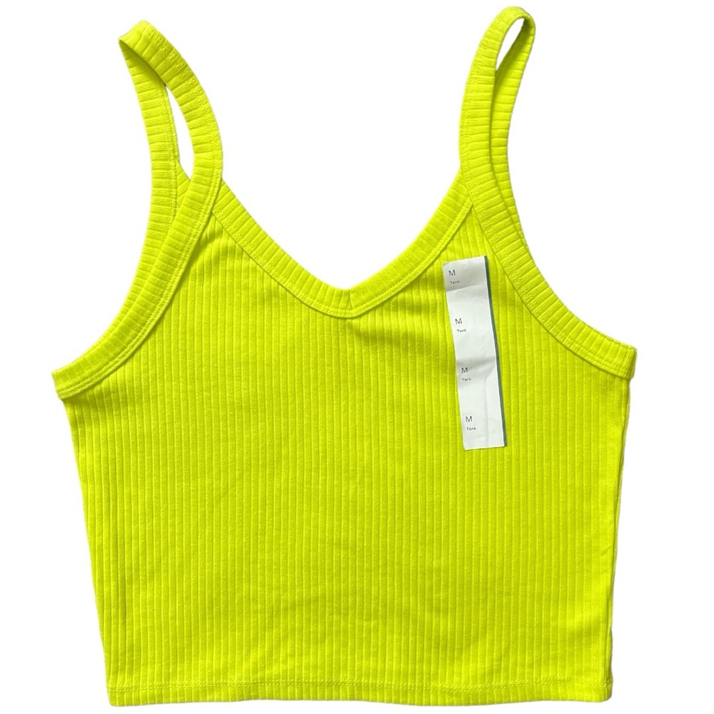 Wild Fable Women’s Ribbed Neon Yellow V-Neck Crop Tank Size Medium